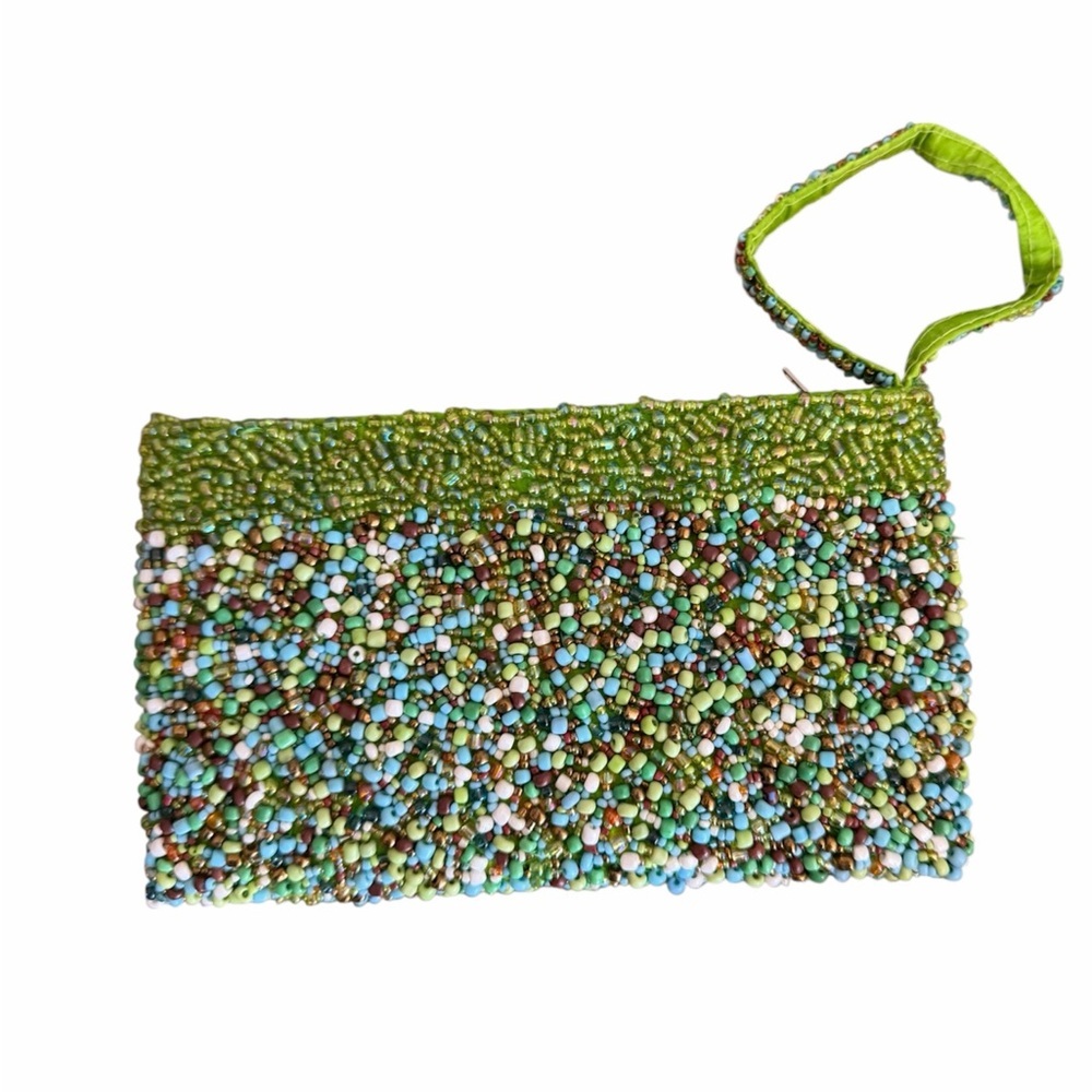 Vintage Seabead Beaded Green Wristlet/Clutch - Picture 2 of 7